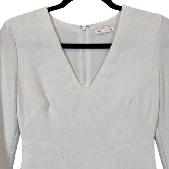 Club Monaco White Mini Dress Button Cuff Zip Back Textured Fit and Flare Size 00 - Picture 2 of 12